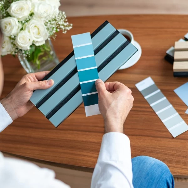 a person holding a color swatch