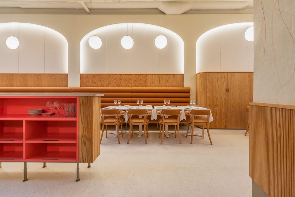 a room with a table and chairs